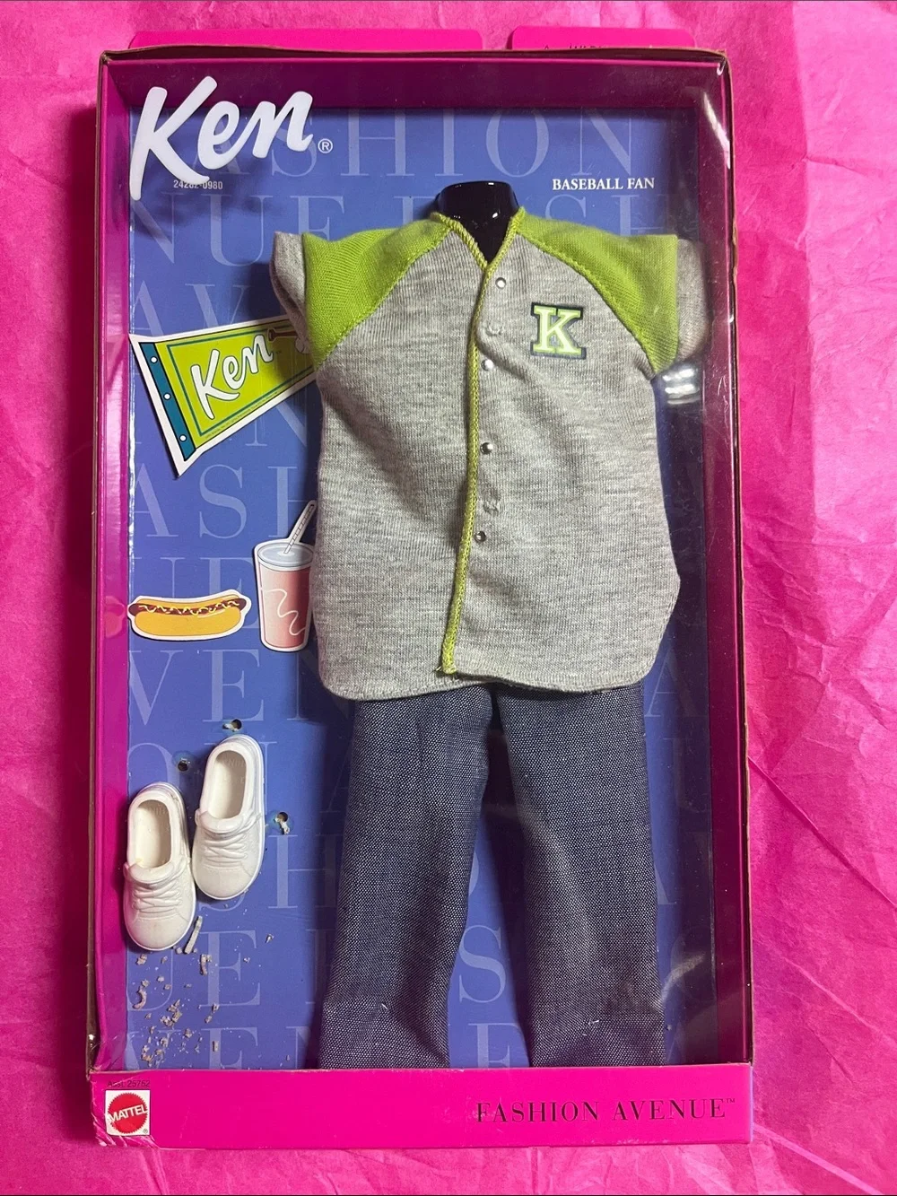 Mattel Ken Grey & Lime Baseball Outfit with Blue Jeans and White Shoes
